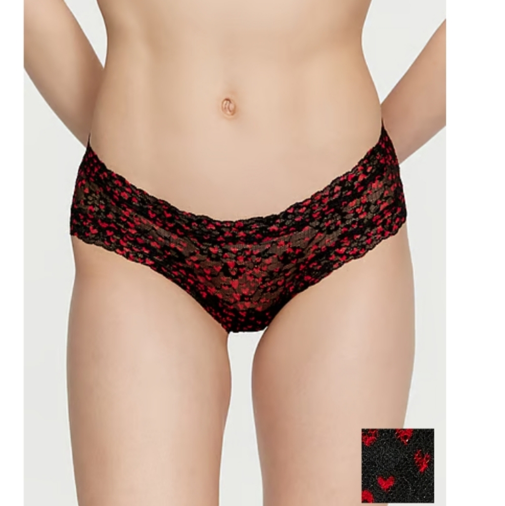 Victoria Secret- Red Floating Hearts & Black Lacie-Lace Panty-L